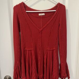 We The Free Deep Red Long Sleeve V-Neck Top